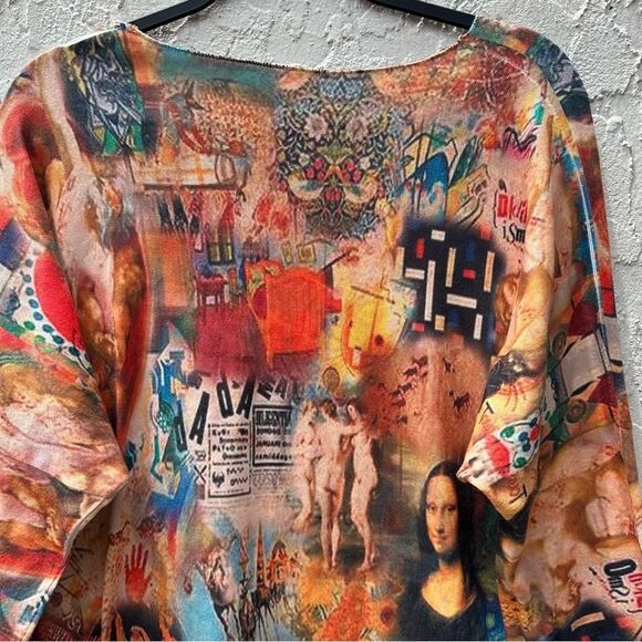 MADE IN ITALY Top Women 8 Artsy Art To Wear Avant Garde All Over Print Mona Lisa - Picture 7 of 9